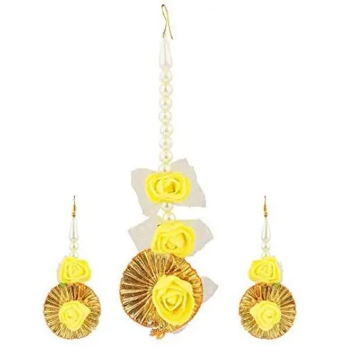 Efulgenz Indian Flower Jewelry Set for Haldi Mehandi Baby Shower Wedding Women Girls Efulgenz Indian Flower Jewelry Set for Haldi Mehandi Baby Shower Wedding Women Girls