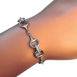Paul Wright 925 Sterling Silver Snaffle Bit Bracelet, Equestrian Jewelry Set with Cubic Zirconia Accents, 6.5” Plus 1” Extender