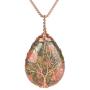 JUST IN STONES Gemstones Healing Crystal Wire Wrapped Copper Tree of Life Teardrop Vintage Style Pendant Necklace