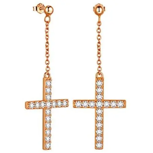 Cross Earrings for Mens Women Pave Cubic Zirconia Iced Out Earrings with Cross Sterling Silver/Black Metal/18K Gold Plated Cross Religious Jewelry Christian Baptism Gift