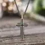 Steve Madden Mens Two-Tone Fancy Cross Necklace on 26'' Box Chain in Rose Gold IP and Gunmetal IP Plated Stainless Steel, Rose Gold-Tone/Gunmetal-Tone, 26