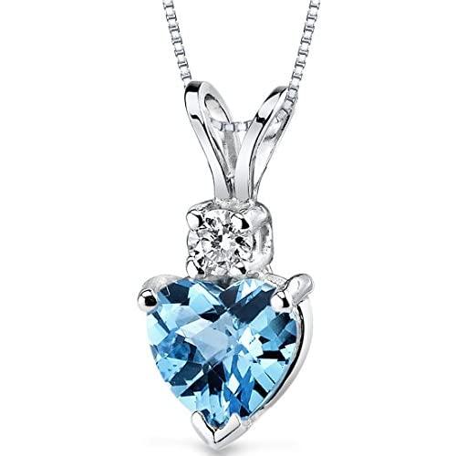 14 Karat White Gold Heart Shape 1.00 Carats Swiss Blue Topaz Diamond Pendant