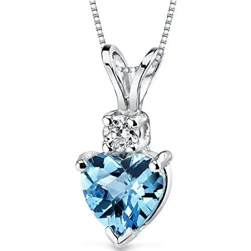 14 Karat White Gold Heart Shape 1.00 Carats Swiss Blue Topaz Diamond Pendant 14 Karat White Gold Heart Shape 1.00 Carats Swiss Blue Topaz Diamond Pendant