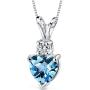 14 Karat White Gold Heart Shape 1.00 Carats Swiss Blue Topaz Diamond Pendant