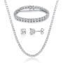 GEMSME 18K White Gold Plated Graduated Round Cubic Zirconia Tennis Necklace/Bracelet/Earrings Sets Pack of 3