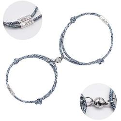 XXY Couple Magnetic Bracelet Set - Love is Love Ajustable Mutual Attraction Rope Braided Charm Pendants Bracelet Couple Gift Jewelry Set for Women Men