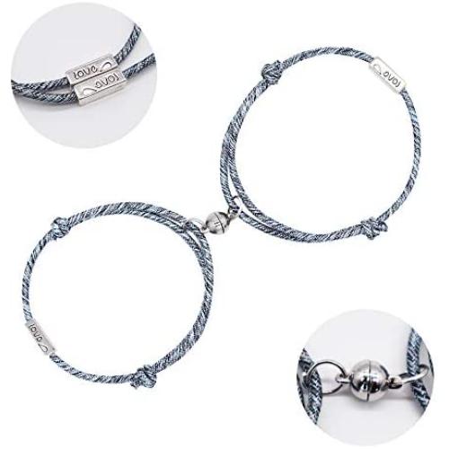 XXY Couple Magnetic Bracelet Set - Love is Love Ajustable Mutual Attraction Rope Braided Charm Pendants Bracelet Couple Gift Jewelry Set for Women Men