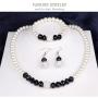 MJartoria Womens Black White Faux Pearls Necklace Earrings Bracelet Jewelry Sets (Black+White)