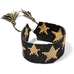 Beaded Bracelets Bangles for Women Boho Star Pattern Seed Beads Bracelet Cuff Bracelet Friendship Weave Tassel Jewelry