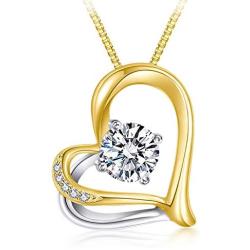 Heart Necklace - 5A Cubic Zirconia Layered Necklace 14k Yellow Gold and White Gold Plated - Heart Pendant Necklace - Jewelry Gifts Necklaces for women