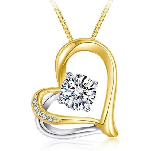 Heart Necklace - 5A Cubic Zirconia Layered Necklace 14k Yellow Gold and White Gold Plated - Heart Pendant Necklace - Jewelry Gifts Necklaces for women