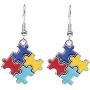 Eiffy Autism Awareness Hope Jigsaw Puzzle Piece Drop Earring Heart Cross Pendant Necklace Bracelet with Snake Chain for Women Jewelry