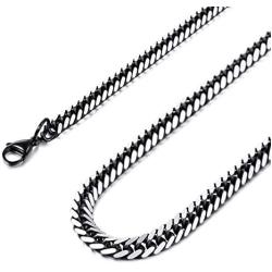 MOWOM Black Chain Necklace for Men Women Boy 316L Stainless Steel Water Resistent Big Thick Cuban Link Chains Plated & Brushed Finish Silver Color with Gift Box (4.6-6.5 MM Wide, 16-36 Inches Long)