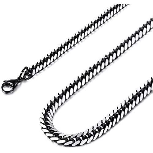 MOWOM Black Chain Necklace for Men Women Boy 316L Stainless Steel Water Resistent Big Thick Cuban Link Chains Plated & Brushed Finish Silver Color with Gift Box (4.6-6.5 MM Wide, 16-36 Inches Long)