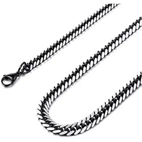 MOWOM Black Chain Necklace for Men Women Boy 316L Stainless Steel Water Resistent Big Thick Cuban Link Chains Plated & Brushed Finish Silver Color with Gift Box (4.6-6.5 MM Wide, 16-36 Inches Long) MOWOM Black Chain Necklace for Men Women Boy 316L Stainless Steel Water Resistent Big Thick Cuban Link Chains Plated & Brushed Finish Silver Color with Gift Box (4.6-6.5 MM Wide, 16-36 Inches Long)