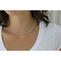 Tewiky 18k Gold/Silver Plated Simple Evil Eye Turquoise Cross Pendant Choker Necklace Simple Tiny Necklace for Women Girls