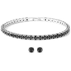 Shop LC Delivering Joy Line Women Round Cut Cubic Zirconia CZ Tennis Bracelet with Stud Solitaire Earrings Prom Jewellery Set (White/Black/Red)