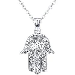 Hamsa Hand Necklace,925 Sterling Silver Pendant Jewelry for Women Men,Sacred Vintage Hand of Fatima Evil Eye Pendant with Fine Jewelry Gift Womens Path of Symbols Success Friendship Lotus Charm