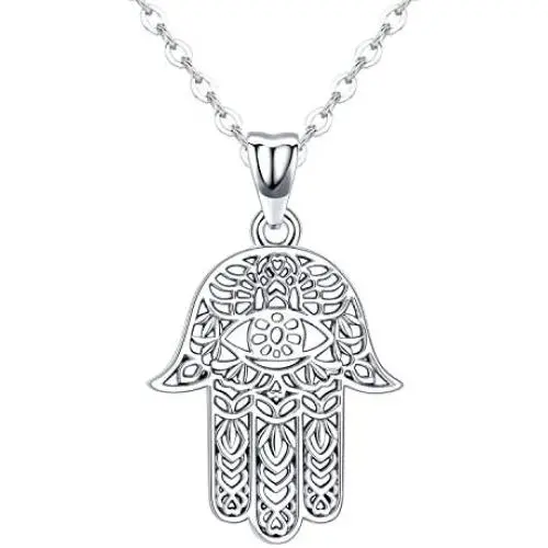 Hamsa Hand Necklace,925 Sterling Silver Pendant Jewelry for Women Men,Sacred Vintage Hand of Fatima Evil Eye Pendant with Fine Jewelry Gift Womens Path of Symbols Success Friendship Lotus Charm