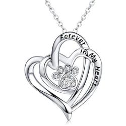 Dog Memorial Gifts Dog Paw Print Necklace for Women 925 Sterling Silver Forever in My Heart Pet Pendant Memorial Jewelry Gifts for Pet Lover Girls