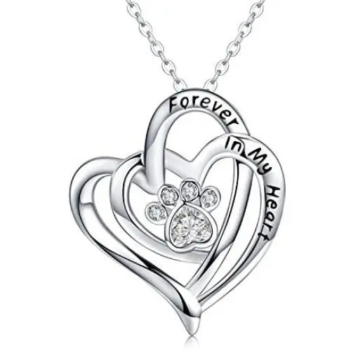 Dog Memorial Gifts Dog Paw Print Necklace for Women 925 Sterling Silver Forever in My Heart Pet Pendant Memorial Jewelry Gifts for Pet Lover Girls