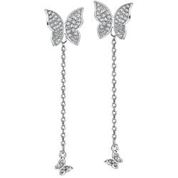 Mints Sterling Silver Butterfly Earring Cubic Zirconia Dangle Earrings Drop Jewelry for Women
