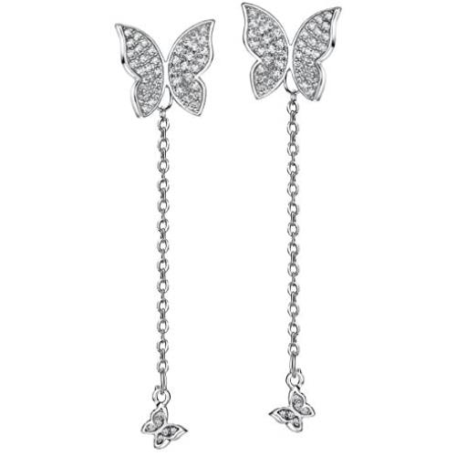 Mints Sterling Silver Butterfly Earring Cubic Zirconia Dangle Earrings Drop Jewelry for Women