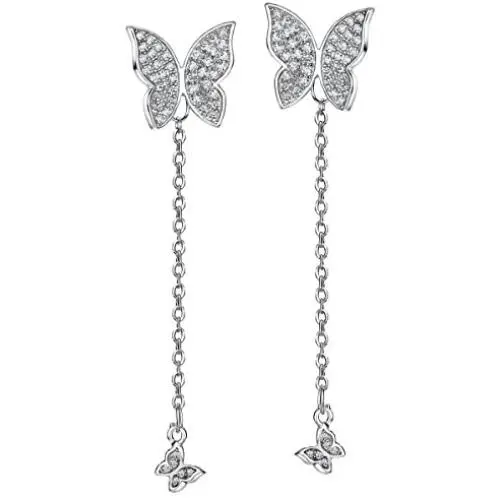 Mints Sterling Silver Butterfly Earring Cubic Zirconia Dangle Earrings Drop Jewelry for Women