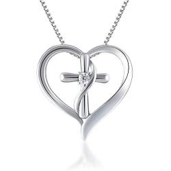 Angelady Mothers Day Gift Silver Cross Necklace for Women, Faith Hope Love Heart Cross Pendant Necklace for Mom Jewelry Valentine Birthday Gifts for Wife Girlfriend