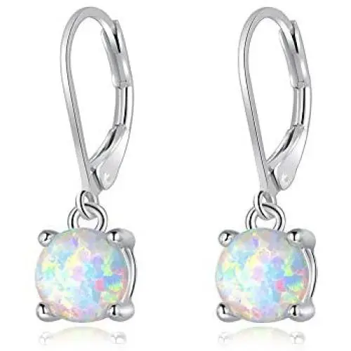 CiNily Round-Cut Opal Dangle Earrings, Green Fire Opal Rhodium Plated Women Jewelry Leverback Gemstone Drop Earrings CiNily Round-Cut Opal Dangle Earrings, Green Fire Opal Rhodium Plated Women Jewelry Leverback Gemstone Drop Earrings