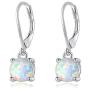CiNily Round-Cut Opal Dangle Earrings, Green Fire Opal Rhodium Plated Women Jewelry Leverback Gemstone Drop Earrings