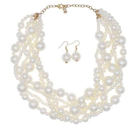 Womens Multi Strand Chunky Statement Pearl Necklace Choker for Women Bride Wedding Jewelry Set