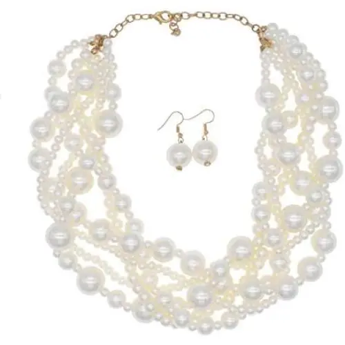 Womens Multi Strand Chunky Statement Pearl Necklace Choker for Women Bride Wedding Jewelry Set Womens Multi Strand Chunky Statement Pearl Necklace Choker for Women Bride Wedding Jewelry Set