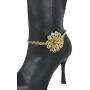 TFJ Women Western Fashion Jewelry Boot Bracelet Gold Metal Chain Shoe Anklet Brown Flower Bling Charm