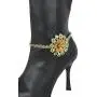 TFJ Women Western Fashion Jewelry Boot Bracelet Gold Metal Chain Shoe Anklet Brown Flower Bling Charm