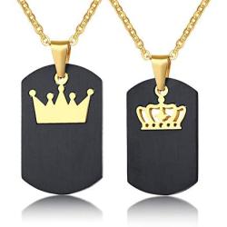 XUANPAI Free Custom Engraving His and Hers Stainless Steel Two-Tone Matching Set Couple Dog Tag Pendant Necklace
