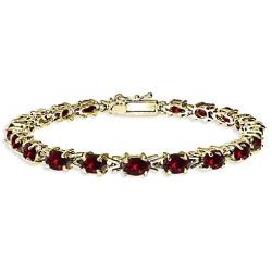 Sterling Silver Polished Genuine, Created or Simulated Gemstone 6x4mm Oval-cut Link Tennis Bracelet