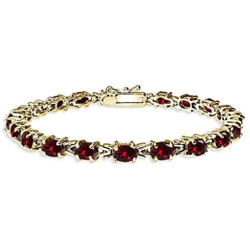 Sterling Silver Polished Genuine, Created or Simulated Gemstone 6x4mm Oval-cut Link Tennis Bracelet