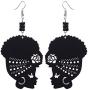 Wooden Flower Turban African Woman Head and Bead Dangle Hook Earrings Wooden Flower Turban African Woman Head and Bead Dangle Hook Earrings