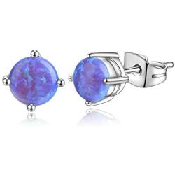 Candyfancy 20G Opal Stud Earrings Surgical Steel Pierced Earrings Double Lobe Earrings for Women Men