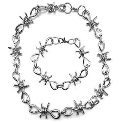 Lullabb Friendship Couple Barbed Wire Brambles Razor Blade Pendant Necklace Bracelet Jewelry Set for Women Men