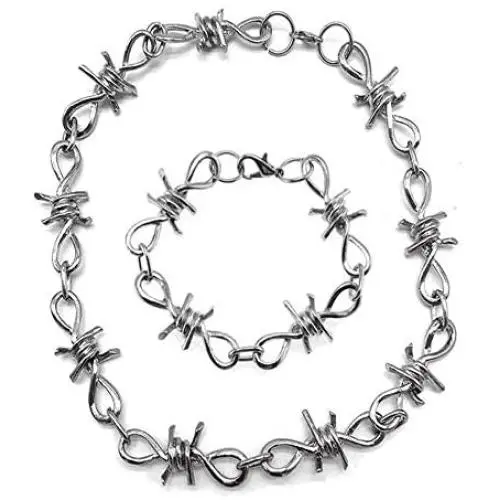 Lullabb Friendship Couple Barbed Wire Brambles Razor Blade Pendant Necklace Bracelet Jewelry Set for Women Men Lullabb Friendship Couple Barbed Wire Brambles Razor Blade Pendant Necklace Bracelet Jewelry Set for Women Men