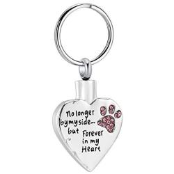 Cremation Jewelry for Ashes No Longer by My Side But Forever in My Heart Stainless Steel Pet Paw Keepsake Pendant Memorial Urn Keychain for Men Women