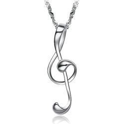 Womens Copper Plated White Gold Music Note Pendant Dangle Necklace Mom Jewelry for Women Girl