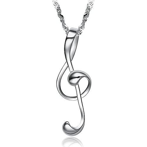 Womens Copper Plated White Gold Music Note Pendant Dangle Necklace Mom Jewelry for Women Girl
