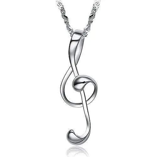 Womens Copper Plated White Gold Music Note Pendant Dangle Necklace Mom Jewelry for Women Girl
