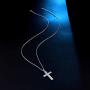 MONBO Cool Cross Pendant Necklace Classic High Polish Sterling Silver Shiny Cross Pendant Long Necklace for Men/Women