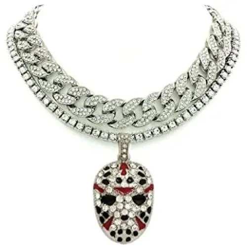 Shiny Jewelers USA Mens Iced Out Rapper Mask Hip Hop Pendant 1 Row CZ Tennis Miami Cuban Link Chain Necklace Shiny Jewelers USA Mens Iced Out Rapper Mask Hip Hop Pendant 1 Row CZ Tennis Miami Cuban Link Chain Necklace