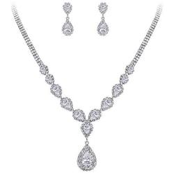 BriLove Womens Wedding Bridal CZ Crystal Teardrop Infinity Y-Necklace Dangle Earrings Set