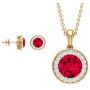 4.89 CT Ruby and Diamond Pendant and Earring Matching Set, Halo Jewelry Set, 14K White Gold